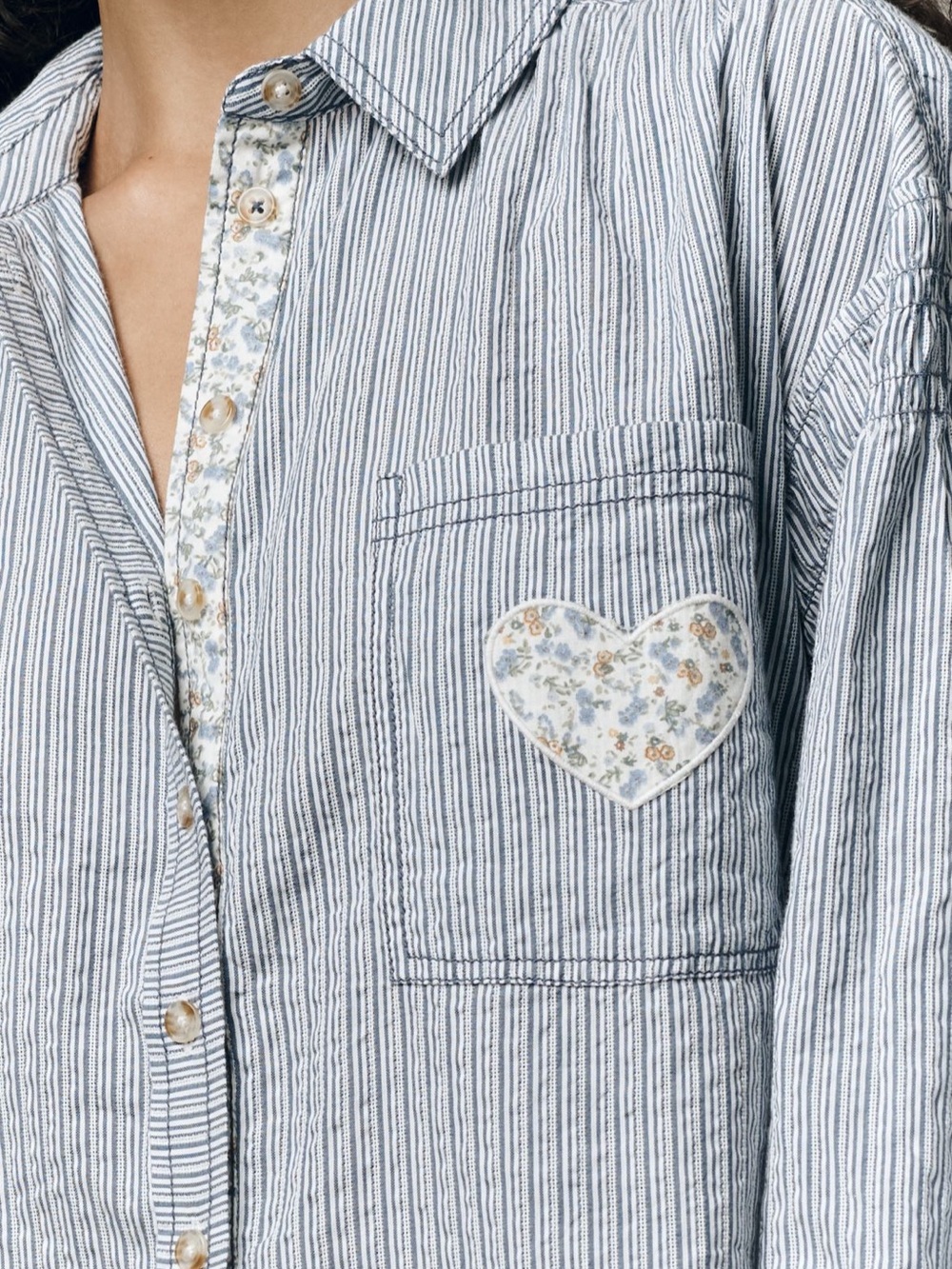 Pilcro Light Blue Mixed Print Striped Button-Down Shirt - Picture 2 of 16